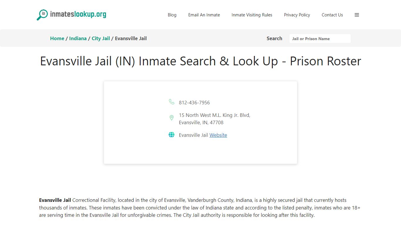 Evansville Jail (IN) Inmate Search & Look Up - Prison Roster
